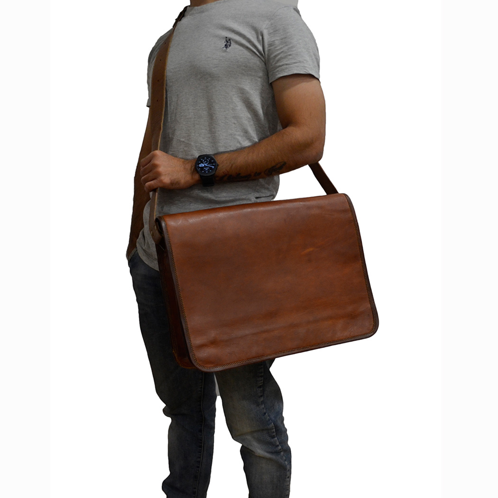 Men's Office Crossbody Genuine Leather Full Flap Shoulder Messenger  Bag